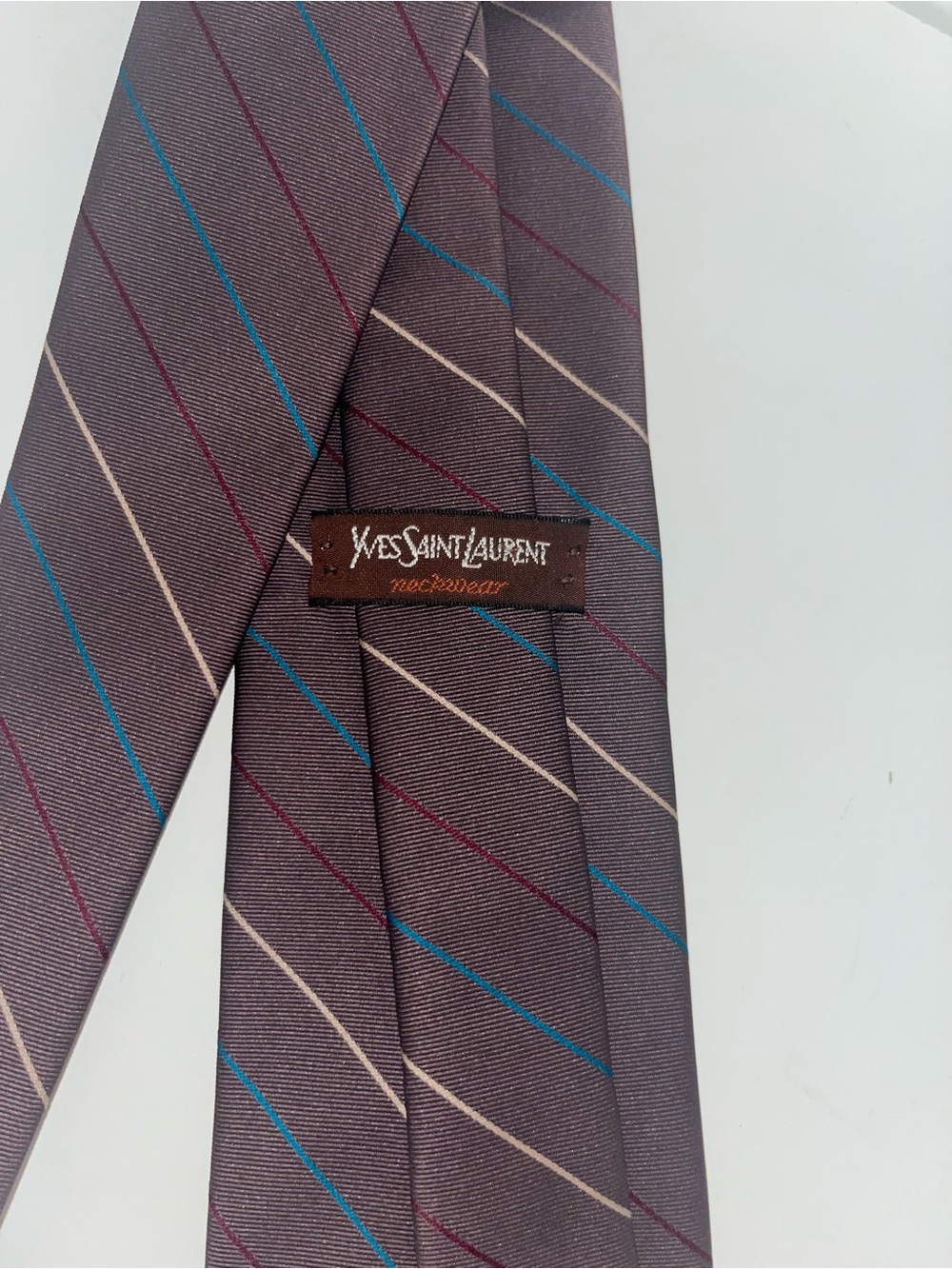Yves Saint Laurent Striped Silk Tie in Brown
